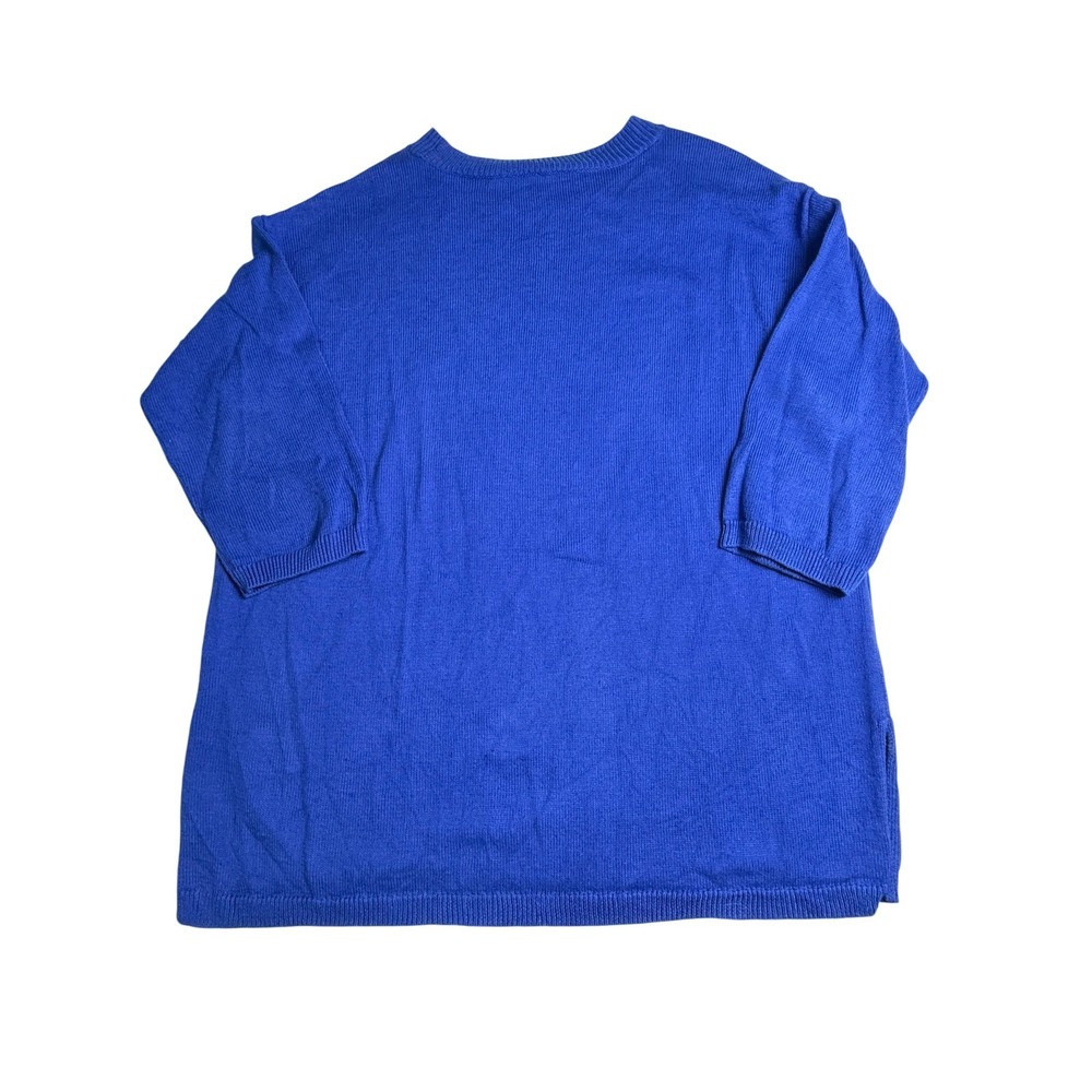 Eileen Fisher Royal Blue Linen Cotton Blend Sweater L/XL Crew Neck 3/4 Sleeve - Picture 2 of 5